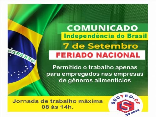Registro da publicação: Apenas empresas de gêneros alimentícios pode convocar empregado para trabalhar neste 07/09