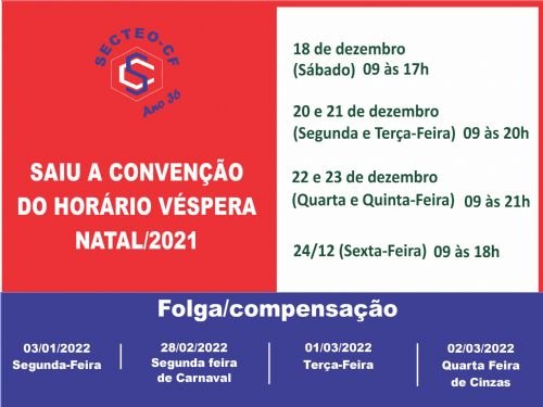 Registro da publicação: Assembleia define horário véspera do natal 2021