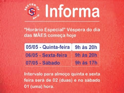 Registro da publicação: Atenção para o "horário especial do comércio"
