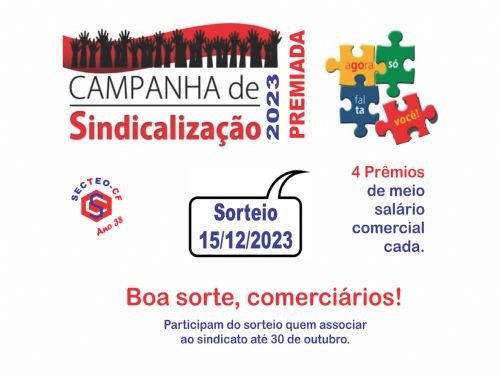 Registro da publicação: Comerciários associados e os que se associarem ao sindicato até 30 de outubro participam do sorteio