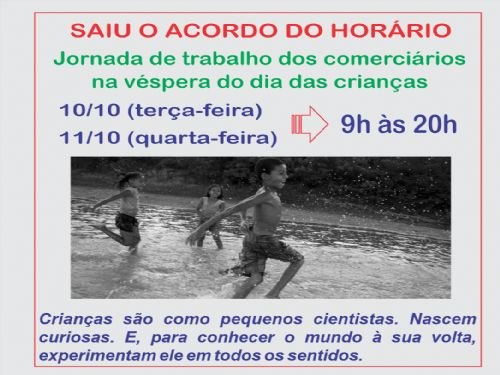 Registro da publicação: Comércio funciona até 20h na véspera do dia das crianças