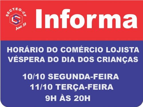 Registro da publicação: COMÉRCIO FUNCIONA ATÉ MAIS TARDE NA VÉSPERA DO DIA DAS CRIANÇAS