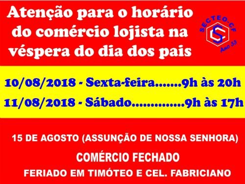 Registro da publicação: Comércio funciona até mais tarde na véspera do dia dos pais