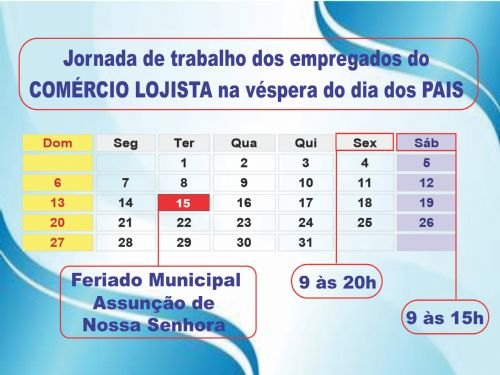 Registro da publicação: Comércio funciona até mais tarde na véspera do dia dos pais