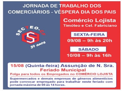Registro da publicação: COMÉRCIO FUNCIONA ATÉ MAIS TARDE NA VÉSPERA DO DIA DOS PAIS