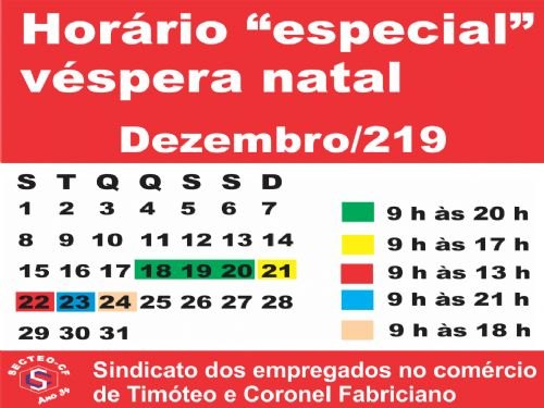 Registro da publicação: COMÉRCIO VAI FUNCIONAR EM HORÁRIO “ESPECIAL” NA VÉSPERA DO NATAL/2019