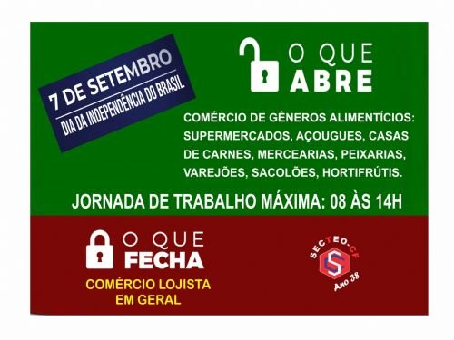 Registro da publicação: FERIADO DA INDEPENDÊNCIA – 07/09