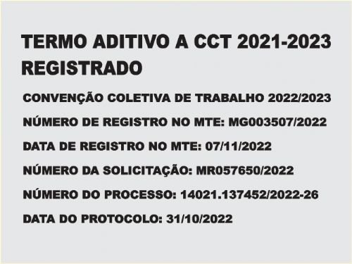 Registro da publicação: Saiu o registro do termo aditivo no MTE