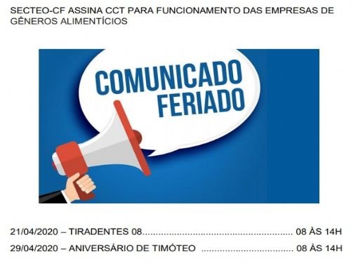 Registro da publicação: SECTEO-CF ASSINA CCT PARA FUNCIONAMENTO DAS EMPRESAS DE GÊNEROS ALIMENTÍCIOS