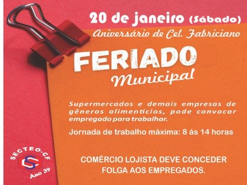 Registro da publicação: SECTEO-CF ASSINOU CONVENÇÃO PARA TRABALHO EM ALGUNS FERIADOS DE 2024