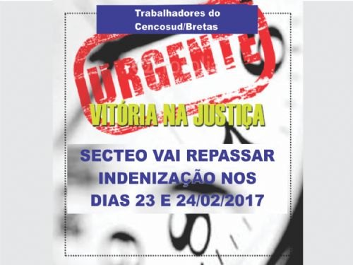 Registro da publicação: SECTEO-CF GARANTE NA JUSTIÇA PAGAMENTO DE INDENIZAÇÃO EM VALOR SUPERIOR A R$16 MIL AOS TRABALHADORES